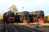 „Lokparade“ mit Lok 99 222 (BR 9922; Baujahr 1931) den zwei „Brockenloks“ (BR 9923-24) 99 7237 (Baujahr 1955) und 99 7240 (Baujahr 19556) im Bf Wernigerode Westerntor (17.04.2015)