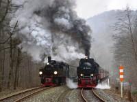 Doppelausfahrt des Sonderzuges mit dem Planzug von Nordhausen nach Drei Annen Hohne in Eisfelder Talmühle (1)