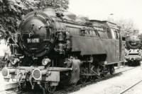 Lok "Mammut" (95 6676), ausgestellt im Bahnhof Blankenburg am 02.07.1983 (Rauchkammeransicht)